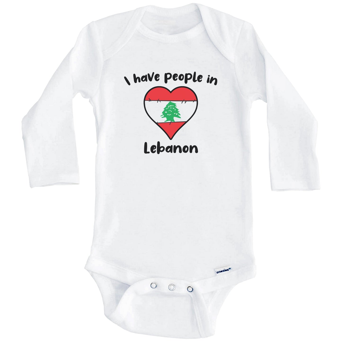 Lebanese Flag Heart I Have People In Lebanon Baby Bodysuit (Long Sleeves)