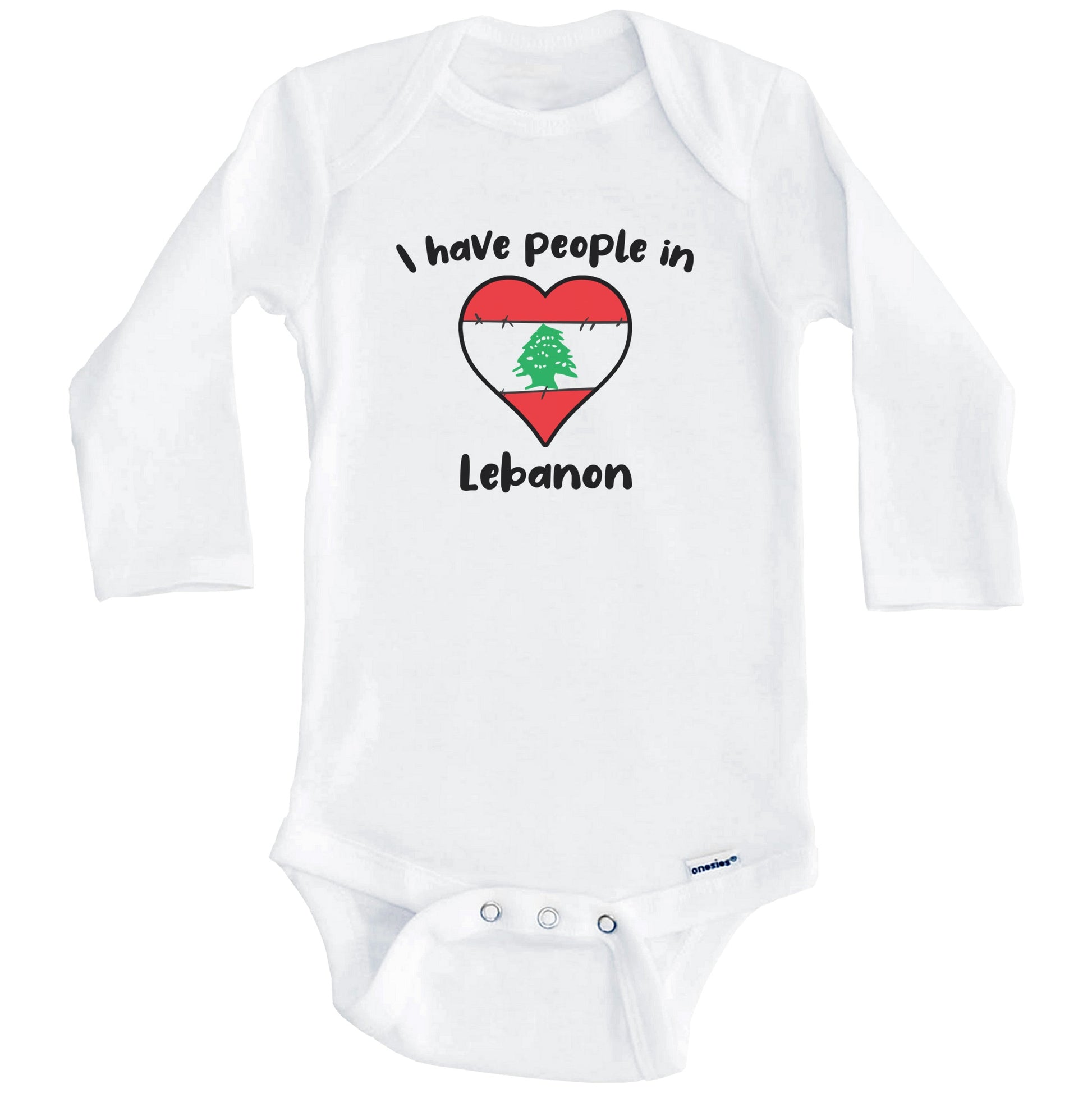 Lebanese Flag Heart I Have People In Lebanon Baby Bodysuit (Long Sleeves)
