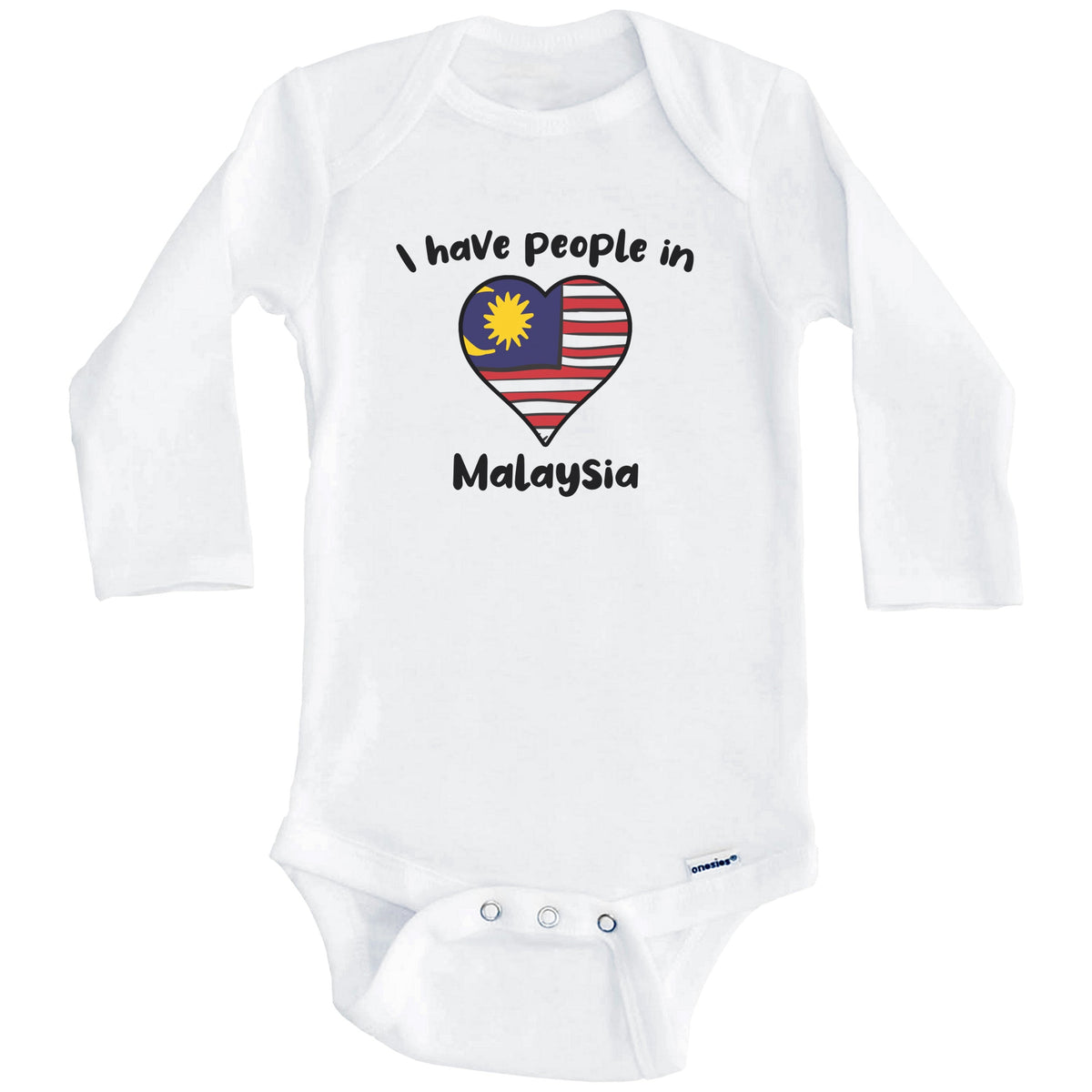 Malaysian Flag Heart I Have People In Malaysia Baby Bodysuit (Long Sleeves)