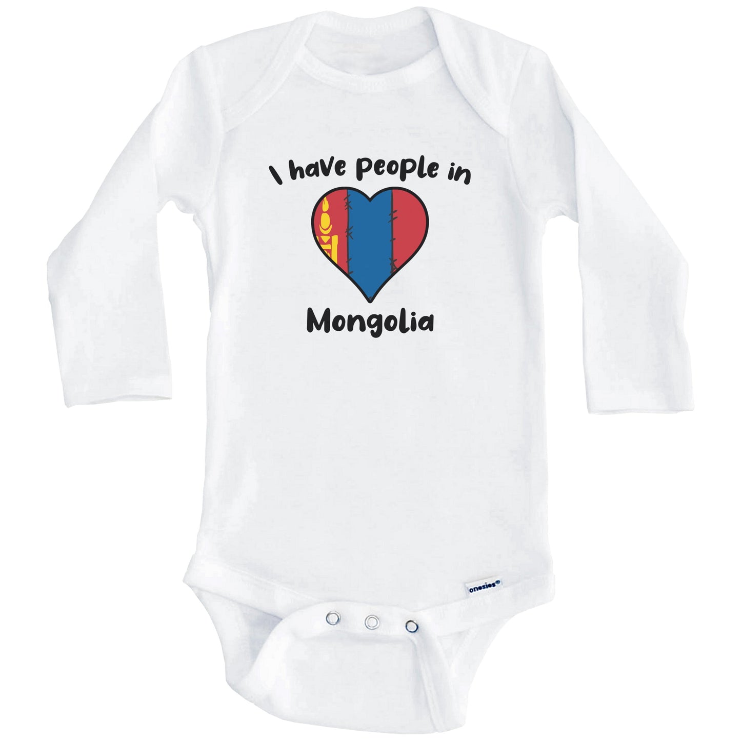 Mongolian Flag Heart I Have People In Mongolia Baby Bodysuit (Long Sleeves)