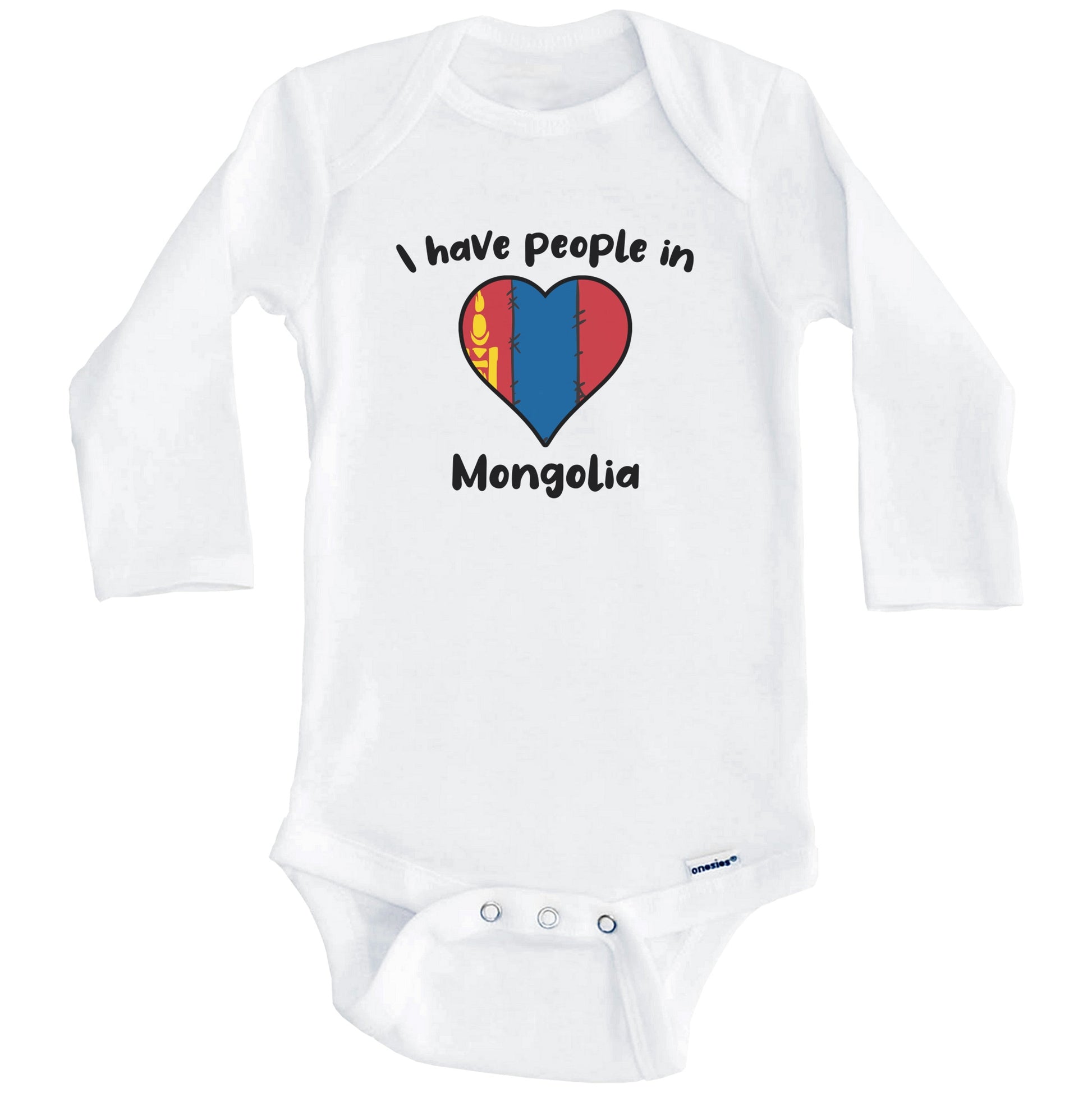 Mongolian Flag Heart I Have People In Mongolia Baby Bodysuit (Long Sleeves)