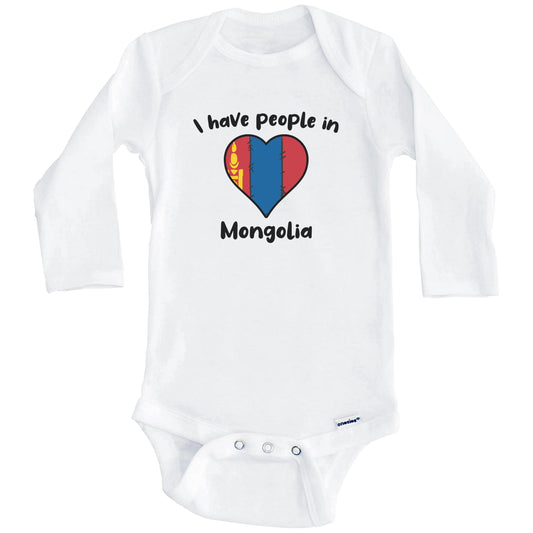 Mongolian Flag Heart I Have People In Mongolia Baby Bodysuit (Long Sleeves)