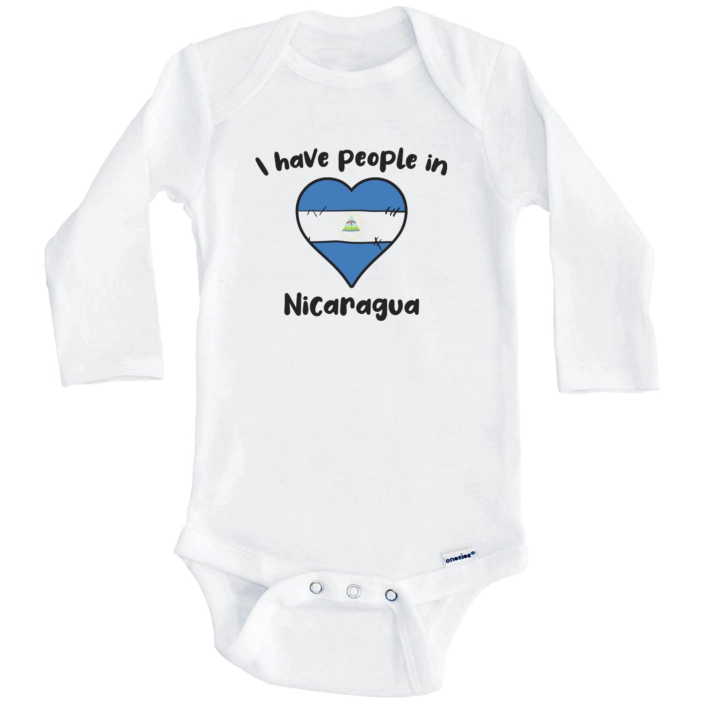 Nicaraguan Flag Heart I Have People In Nicaragua Baby Bodysuit (Long Sleeves)