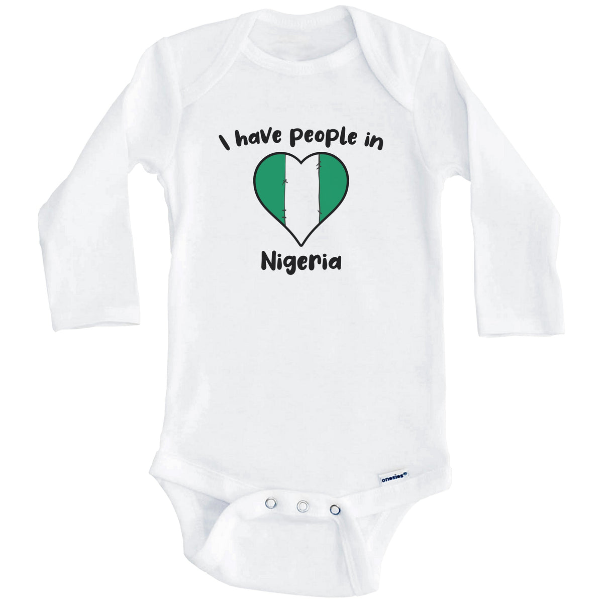 Nigerian Flag Heart I Have People In Nigeria Baby Bodysuit (Long Sleeves)