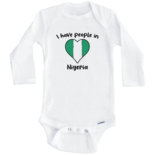 Nigerian Flag Heart I Have People In Nigeria Baby Bodysuit (Long Sleeves)