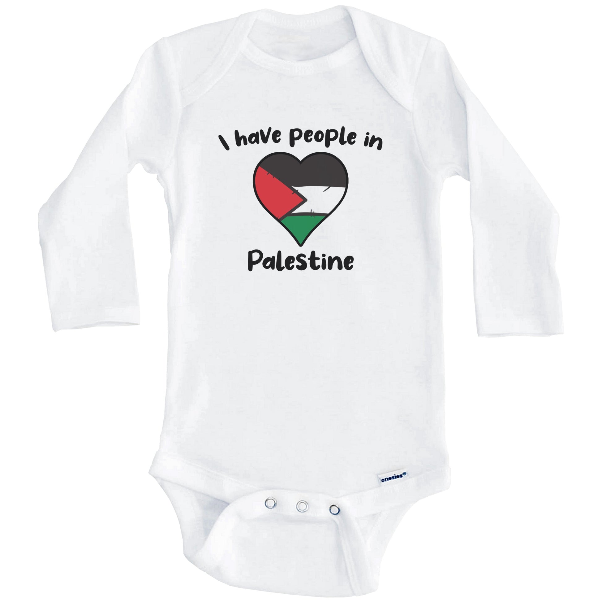 Palestinian Flag Heart I Have People In Palestine Baby Bodysuit (Long Sleeves)
