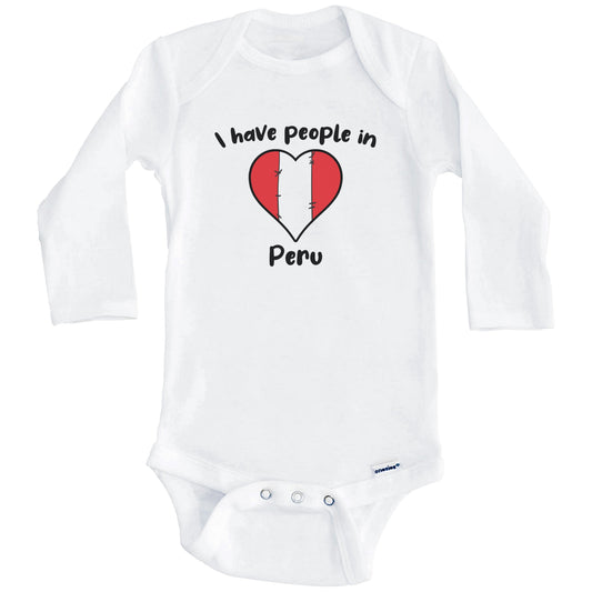 Peruvian Flag Heart I Have People In Peru Baby Bodysuit (Long Sleeves)