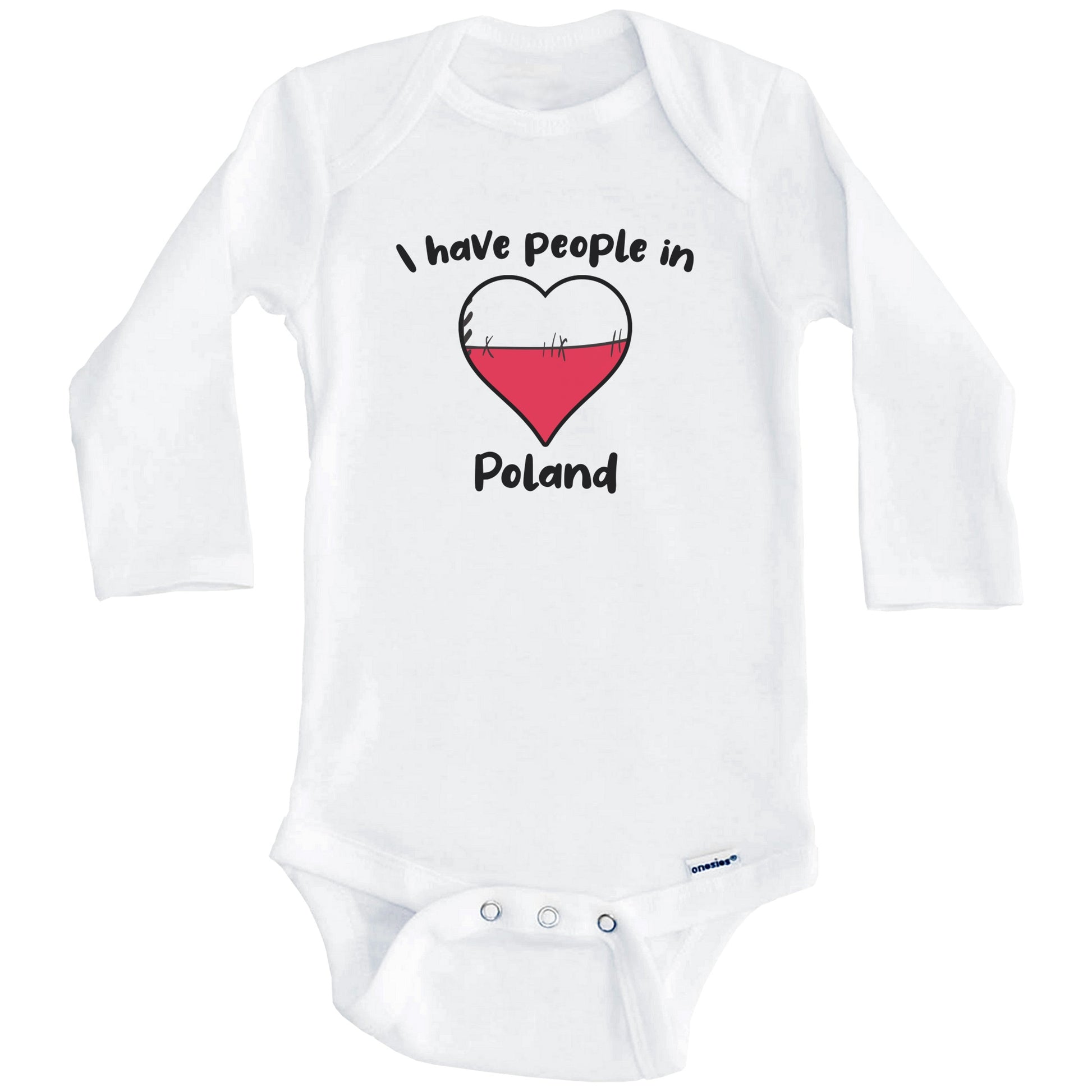 Polish Flag Heart I Have People In Poland Baby Bodysuit (Long Sleeves)