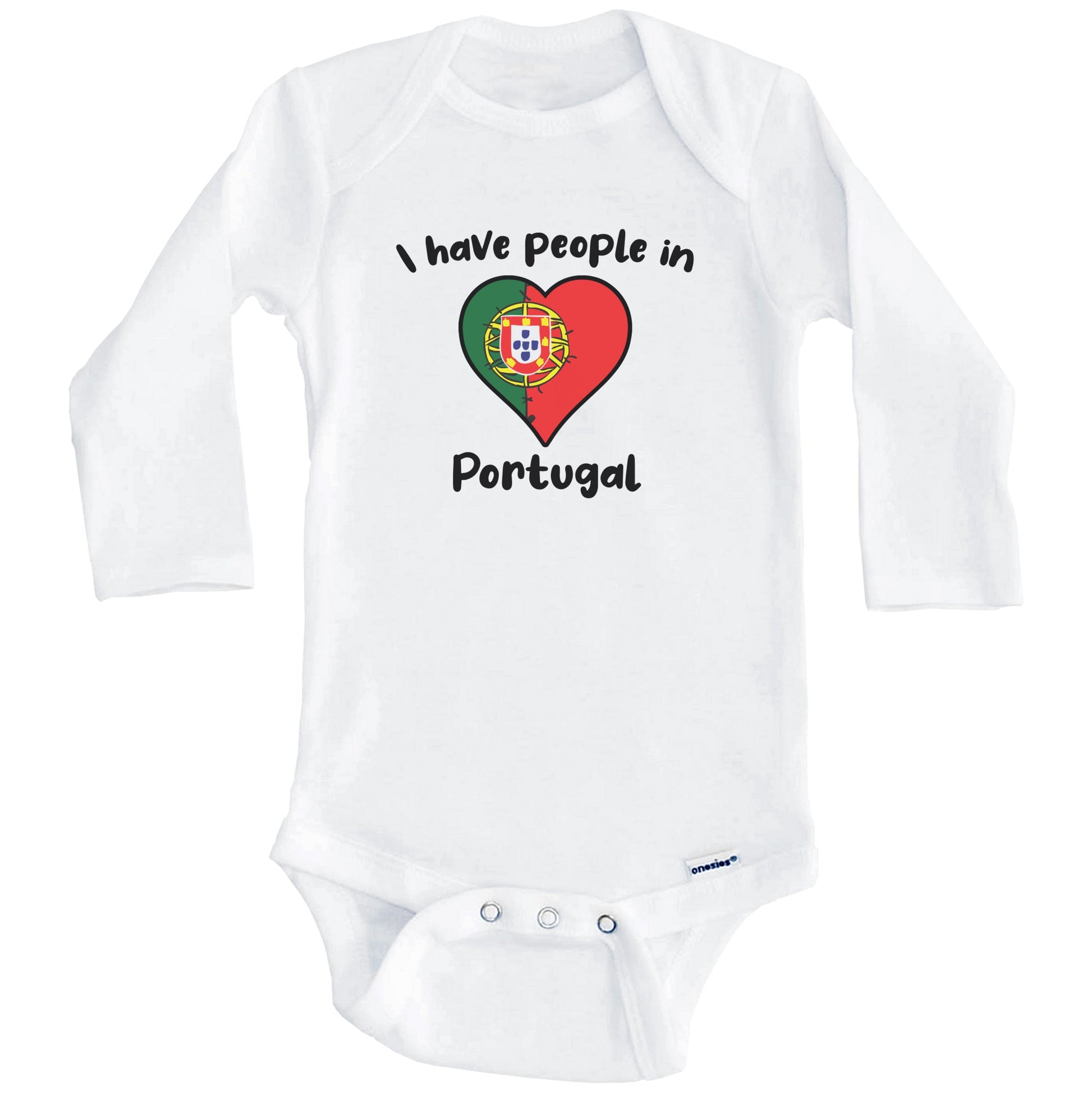 Portuguese Flag Heart I Have People In Portugal Baby Bodysuit (Long Sleeves)