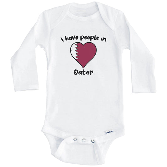 Qatari Flag Heart I Have People In Qatar Baby Bodysuit (Long Sleeves)