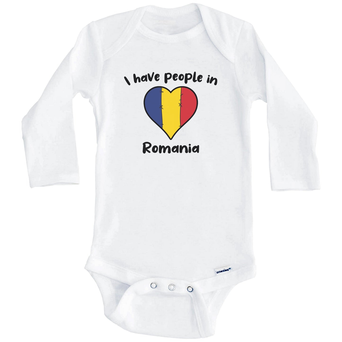 Romanian Flag Heart I Have People In Romania Baby Bodysuit (Long Sleeves)