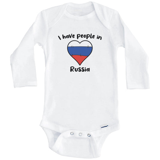 Russian Flag Heart I Have People In Russia Baby Bodysuit (Long Sleeves)