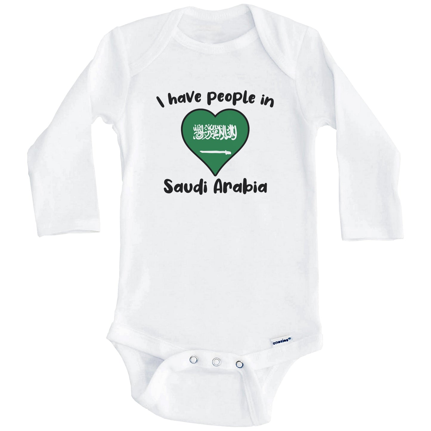 Saudi Flag Heart I Have People In Saudi Arabia Baby Bodysuit (Long Sleeves)