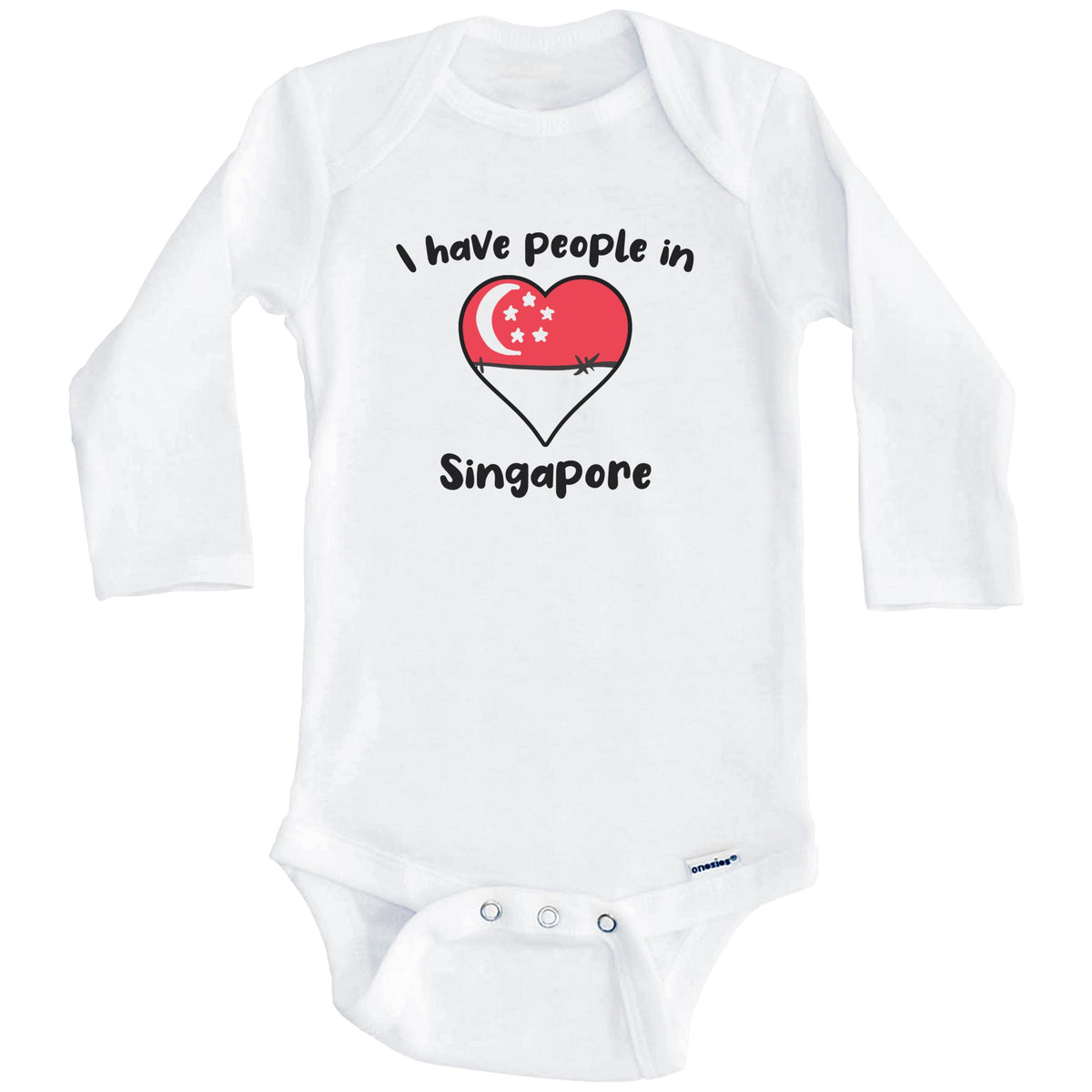 Singaporean Flag Heart I Have People In Singapore Baby Bodysuit (Long Sleeves)