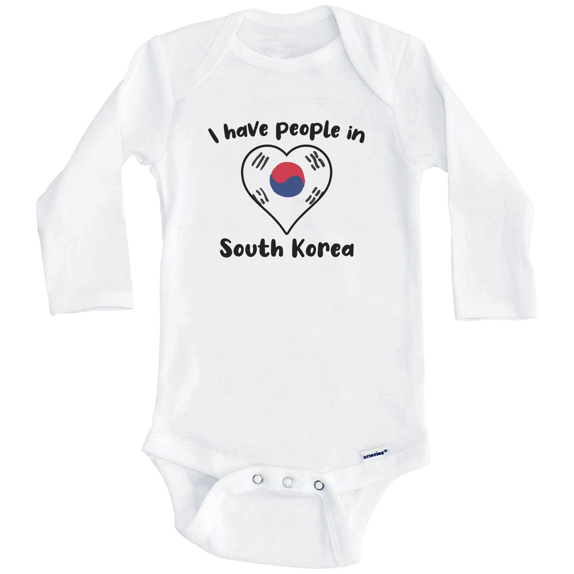 Korean Flag Heart I Have People In South Korea Baby Bodysuit (Long Sleeves)