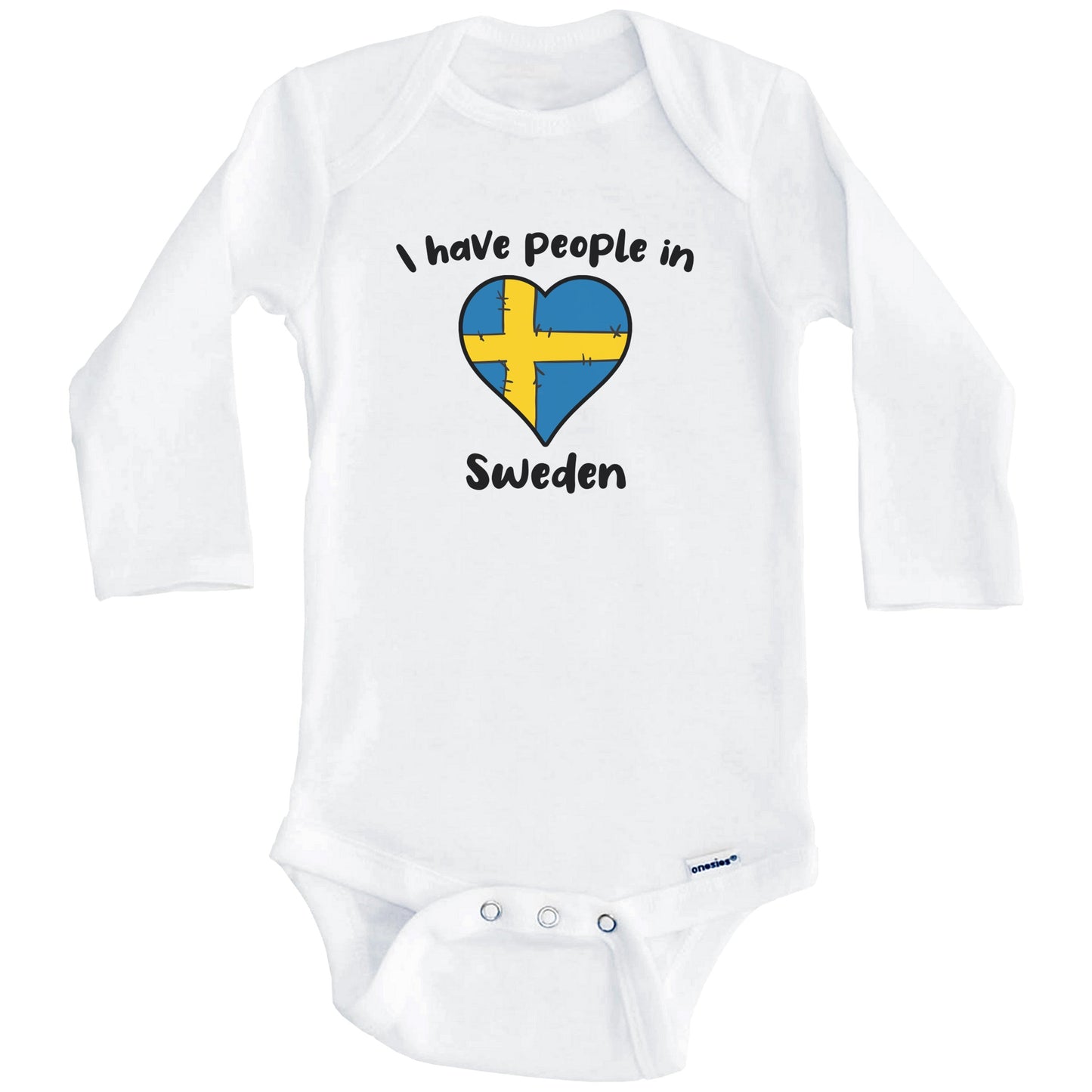 Swedish Flag Heart I Have People In Sweden Baby Bodysuit (Long Sleeves)