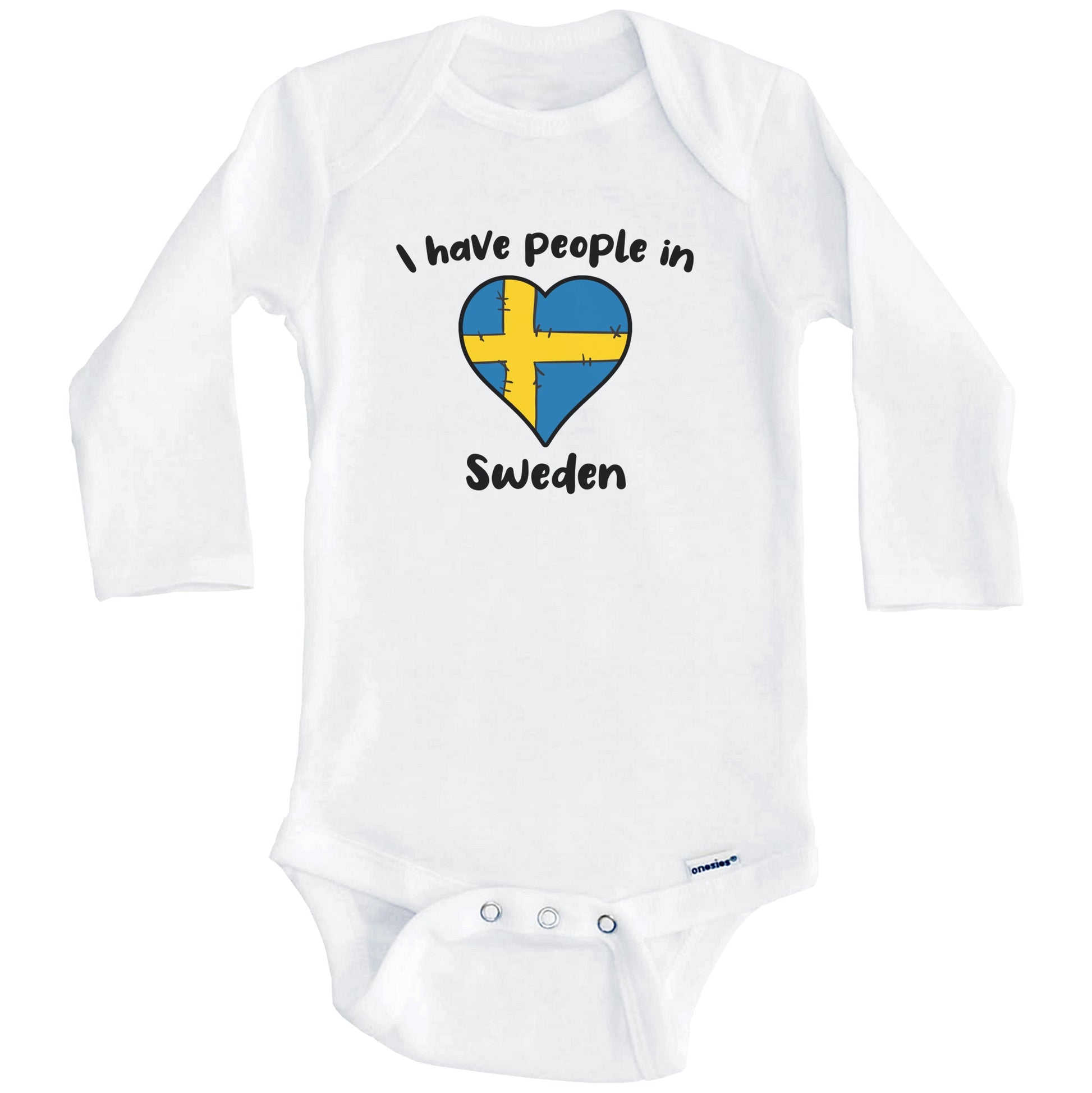 Swedish Flag Heart I Have People In Sweden Baby Bodysuit (Long Sleeves)