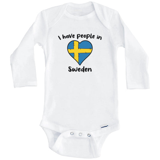 Swedish Flag Heart I Have People In Sweden Baby Bodysuit (Long Sleeves)