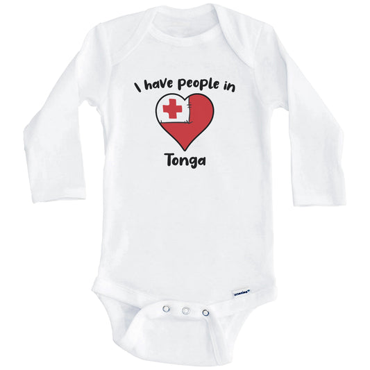 Tongan Flag Heart I Have People In Tonga Baby Bodysuit (Long Sleeves)