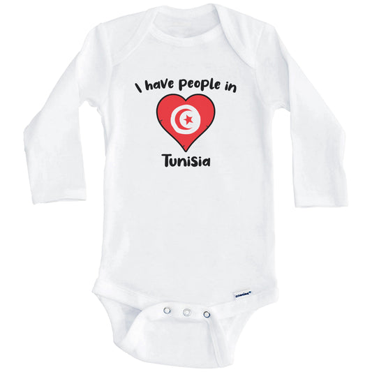Tunisian Flag Heart I Have People In Tunisia Baby Bodysuit (Long Sleeves)