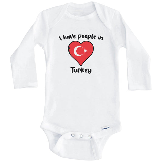 Turkish Flag Heart I Have People In Turkey Baby Bodysuit (Long Sleeves)