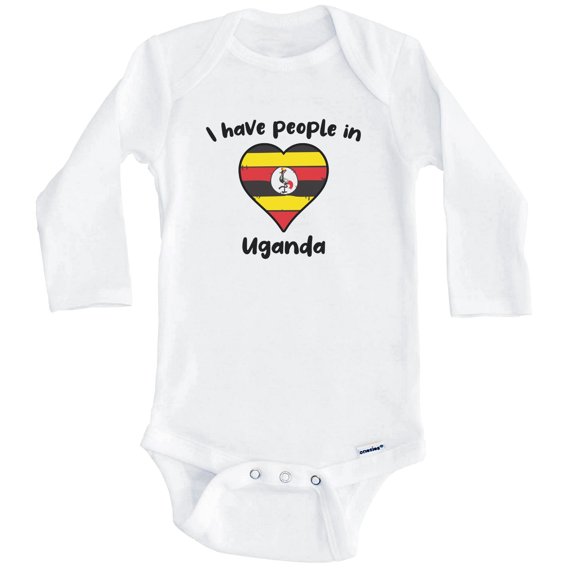 Ugandan Flag Heart I Have People In Uganda Baby Bodysuit (Long Sleeves)