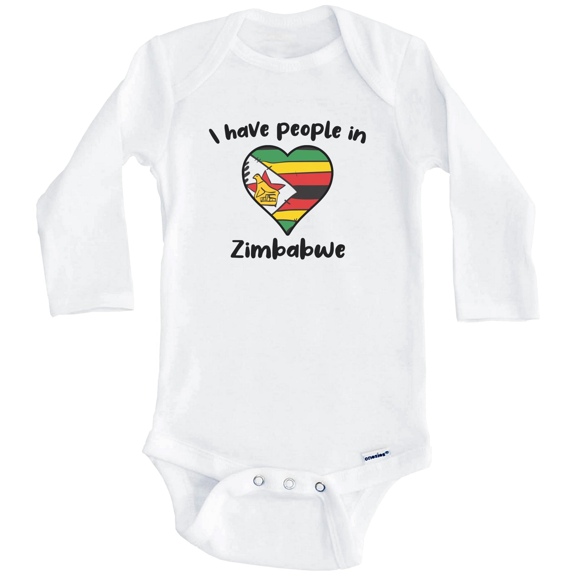 Zimbabwean Flag Heart I Have People In Zimbabwe Baby Bodysuit (Long Sleeves)