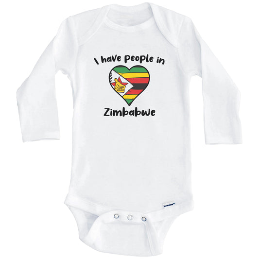 Zimbabwean Flag Heart I Have People In Zimbabwe Baby Bodysuit (Long Sleeves)