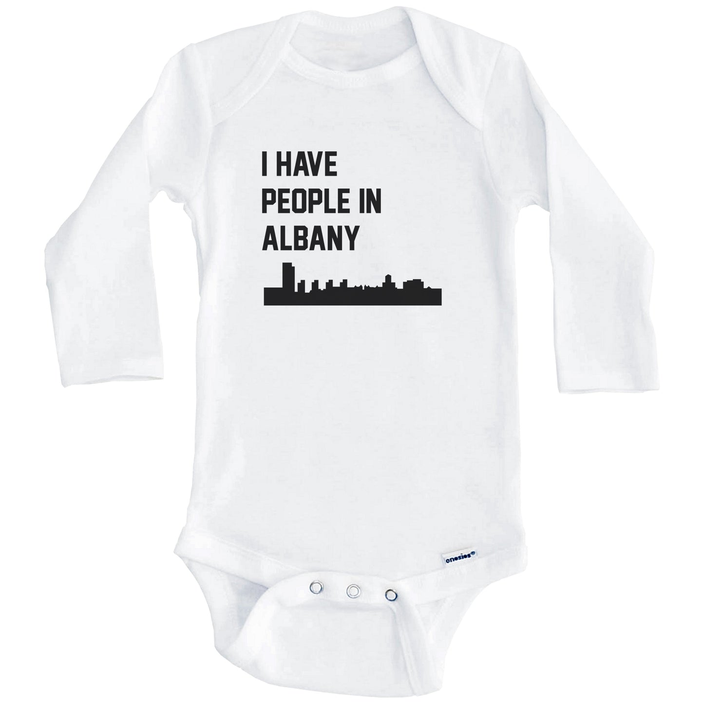 I Have People In Albany New York Skyline Baby Bodysuit (Long Sleeves)