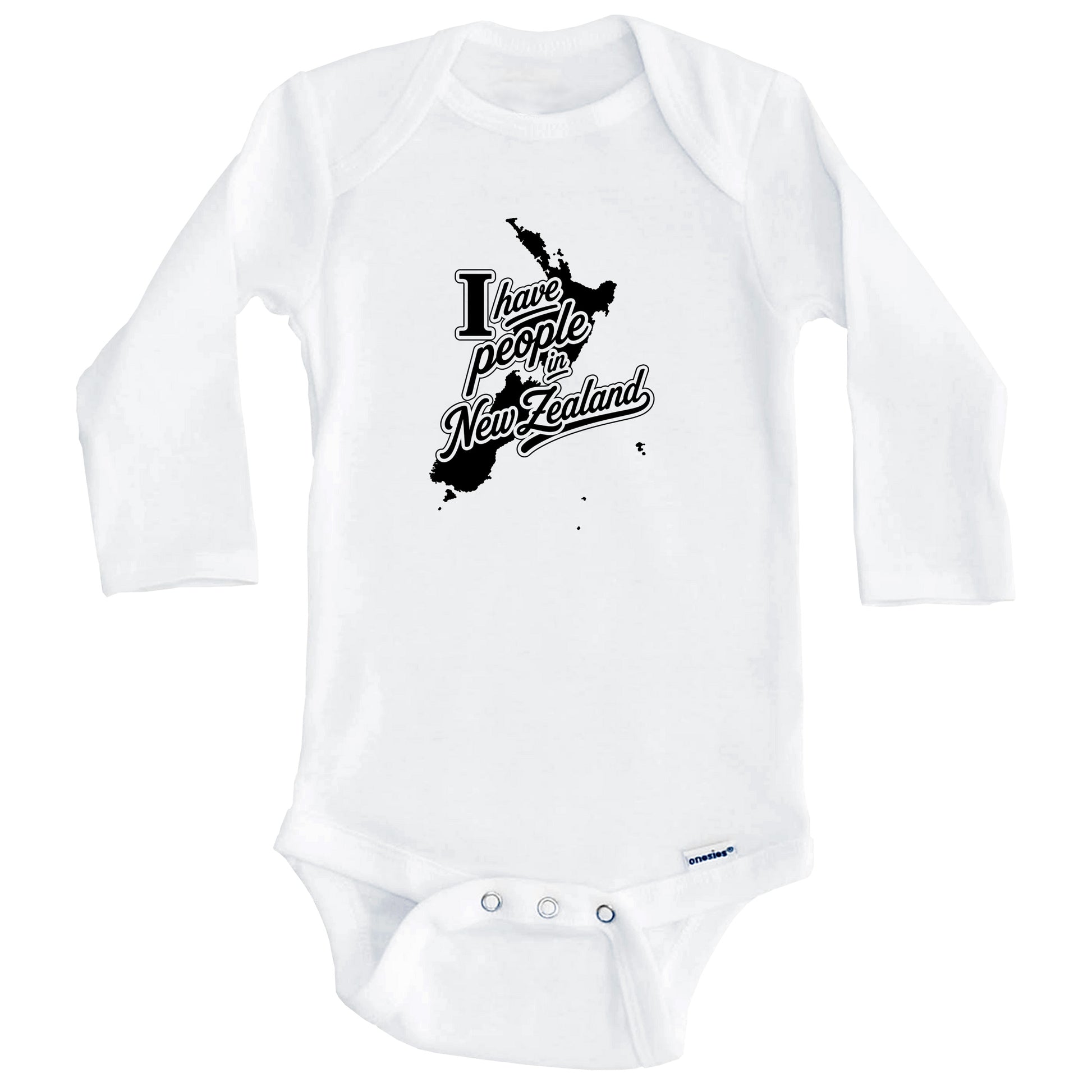 I Have People In New Zealand Country Silhouette Baby Bodysuit (Long Sleeves)