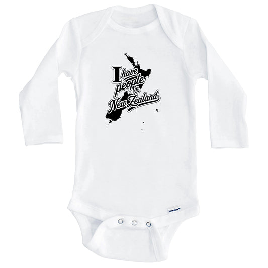 I Have People In New Zealand Country Silhouette Baby Bodysuit (Long Sleeves)