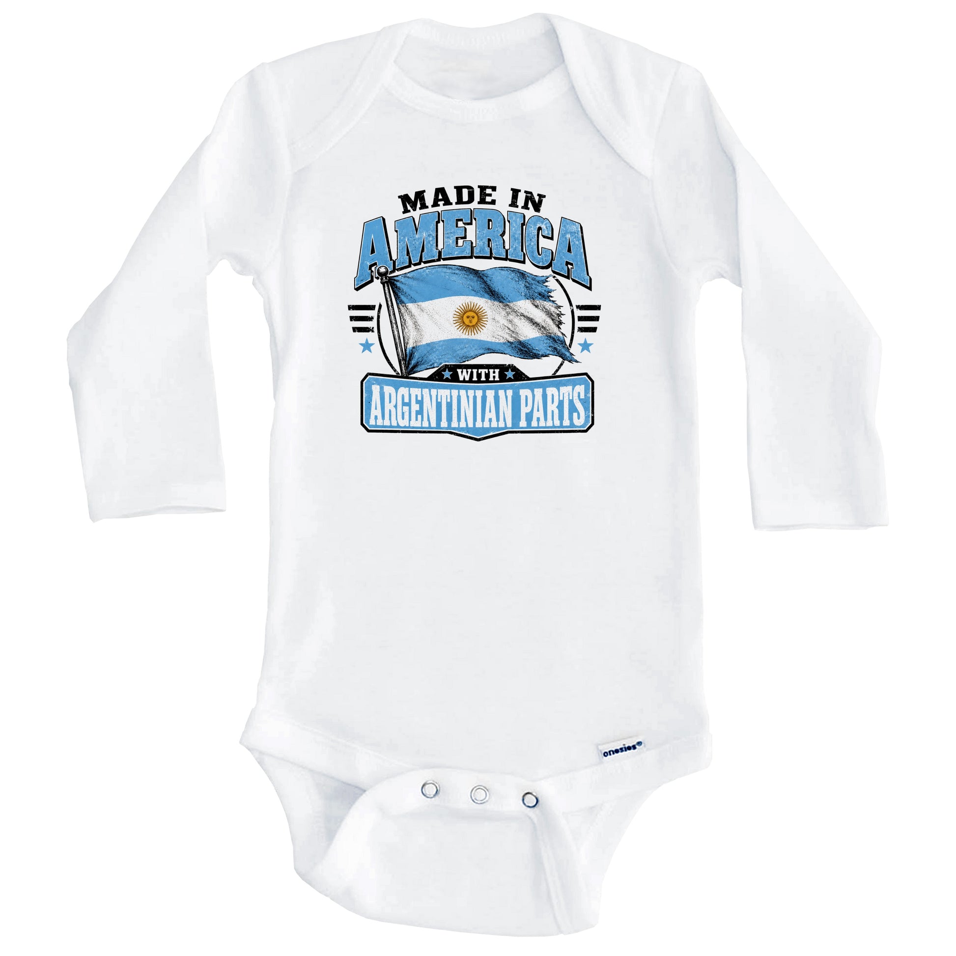 Made In America With Argentinian Parts Argentina Flag Baby Bodysuit (Long Sleeves)