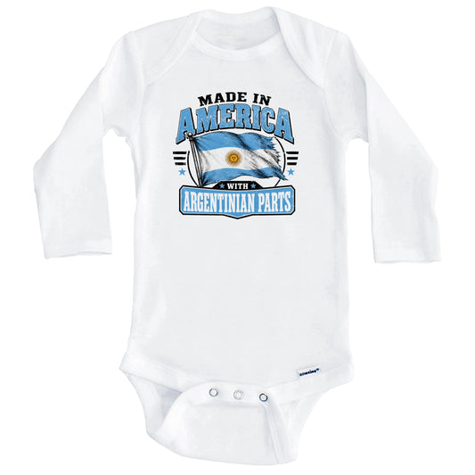 Made In America With Argentinian Parts Argentina Flag Baby Bodysuit (Long Sleeves)