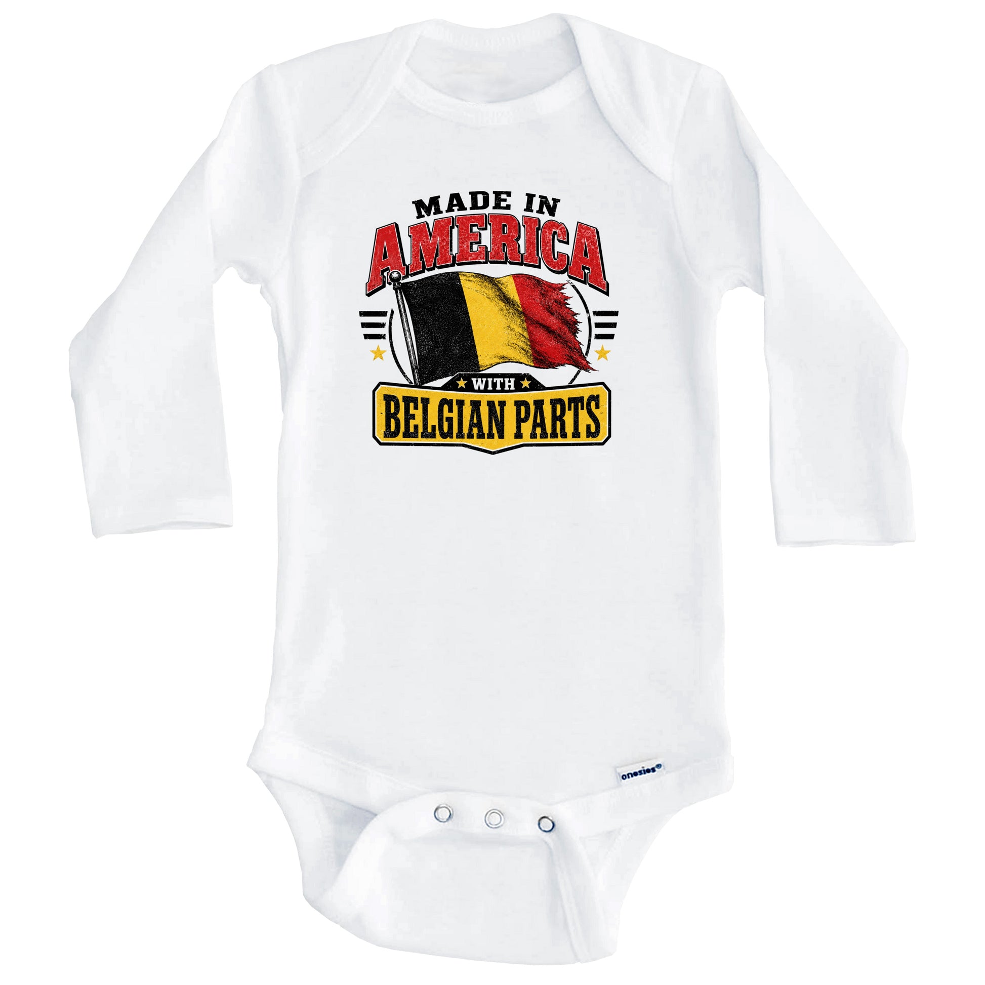 Made In America With Belgian Parts Belgium Flag Baby Bodysuit (Long Sleeves)