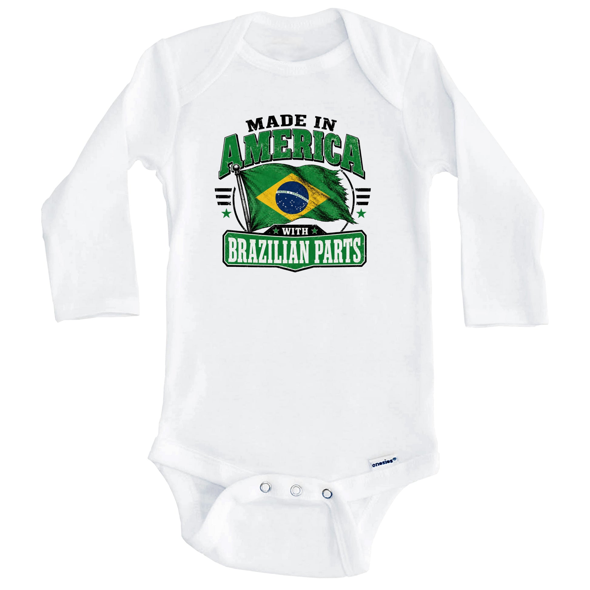 Made In America With Brazilian Parts Brazil Flag Baby Bodysuit (Long Sleeves)