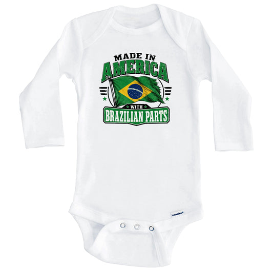 Made In America With Brazilian Parts Brazil Flag Baby Bodysuit (Long Sleeves)