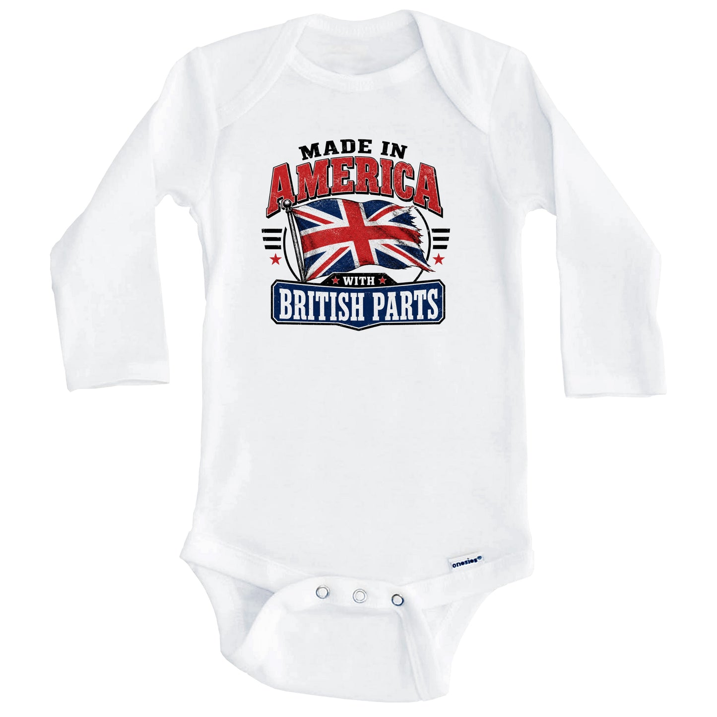 Made In America With British Parts UK Flag Baby Bodysuit (Long Sleeves)