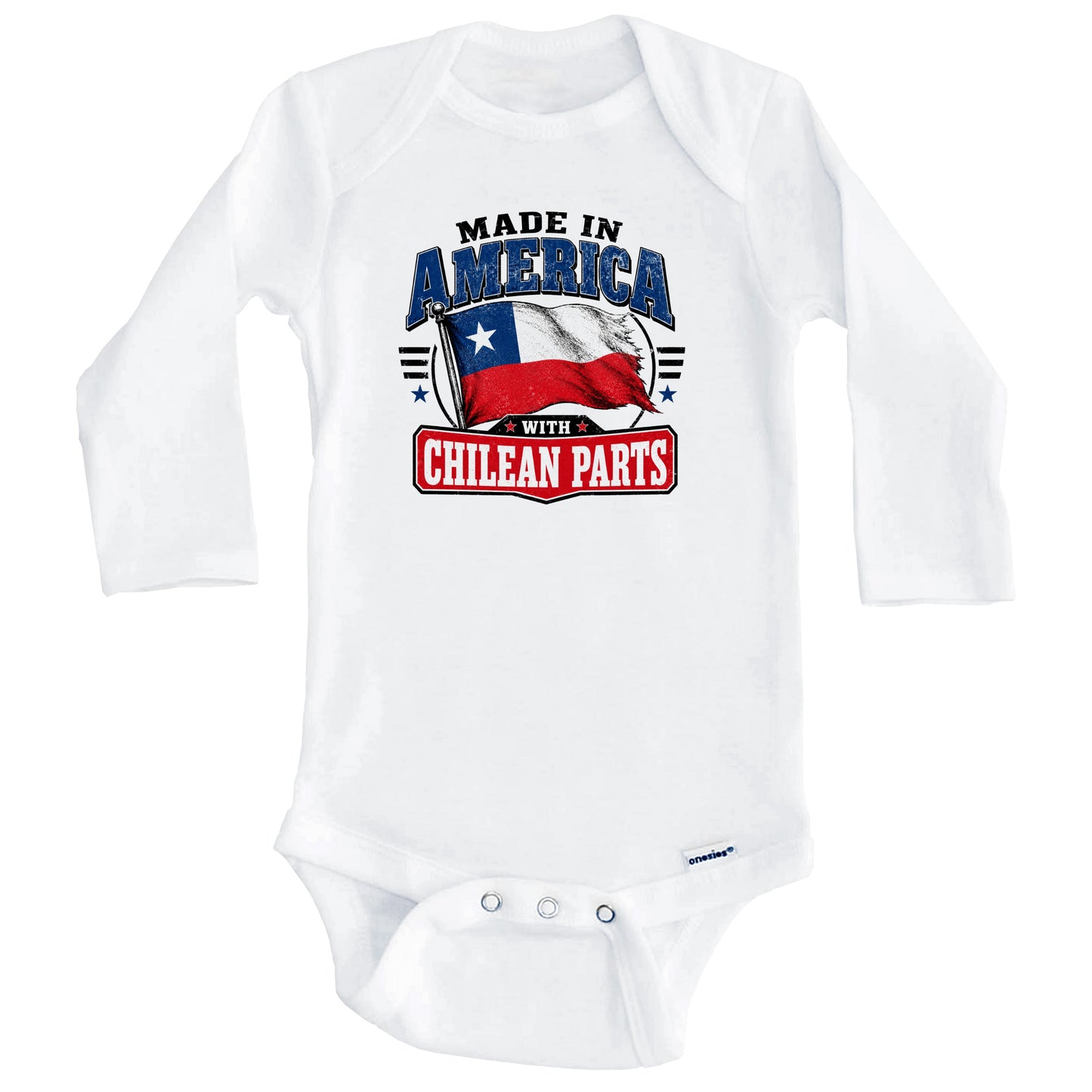 Made In America With Chilean Parts Chile Flag Baby Bodysuit (Long Sleeves)