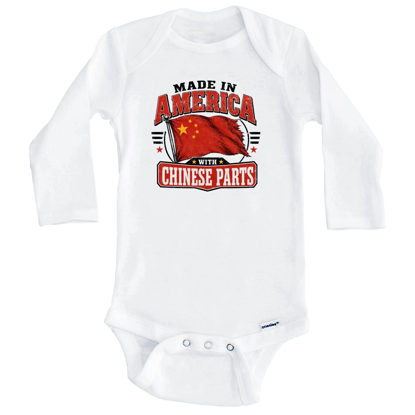 Made In America With Chinese Parts China Flag Baby Bodysuit (Long Sleeves)