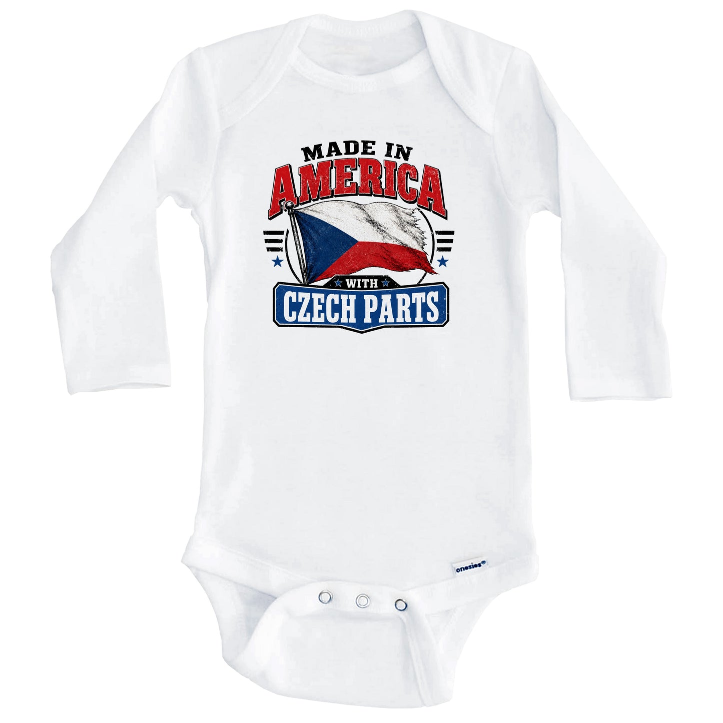 Made In America With Czech Parts Czech Republic Flag Baby Bodysuit (Long Sleeves)