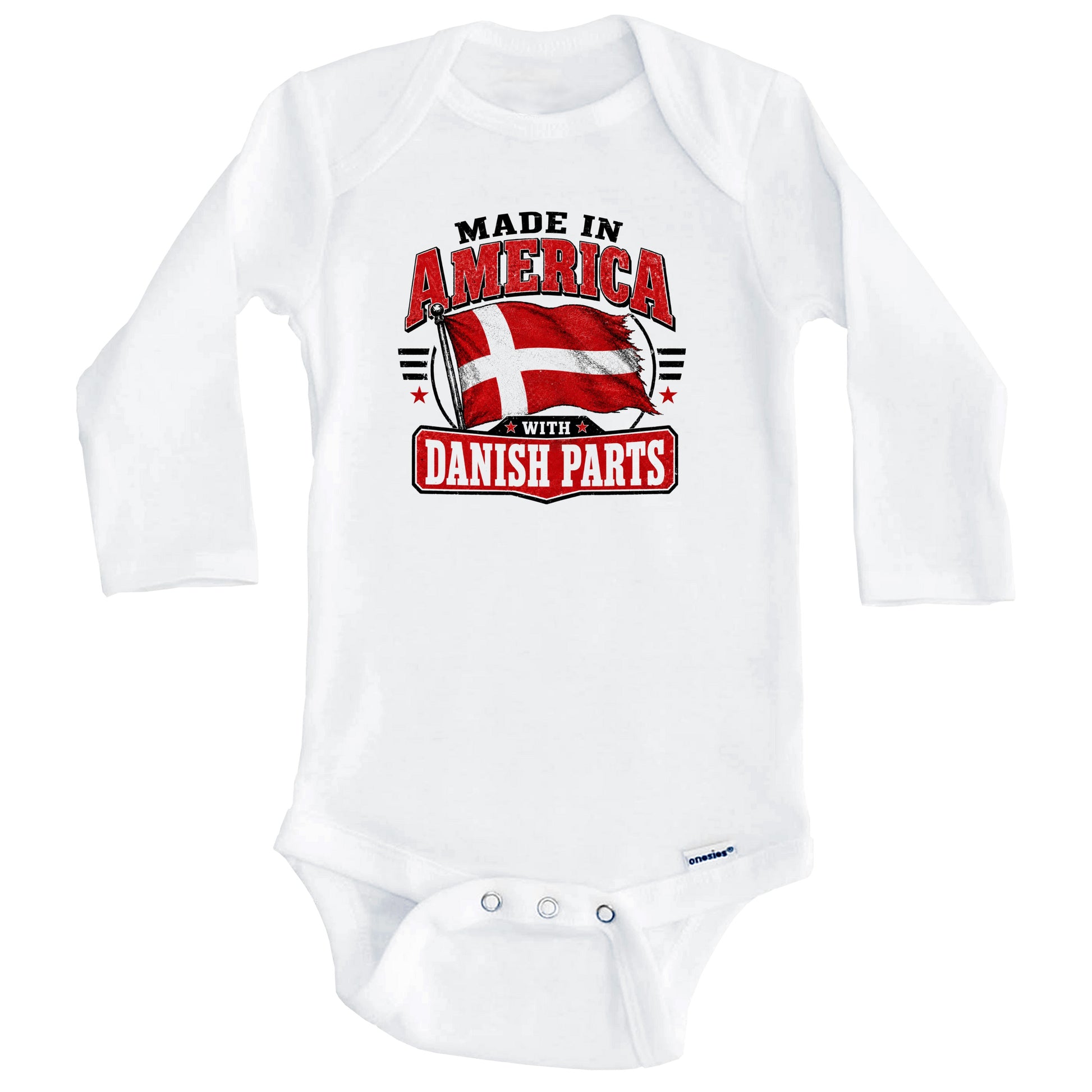 Made In America With Danish Parts Denmark Flag Baby Bodysuit (Long Sleeves)
