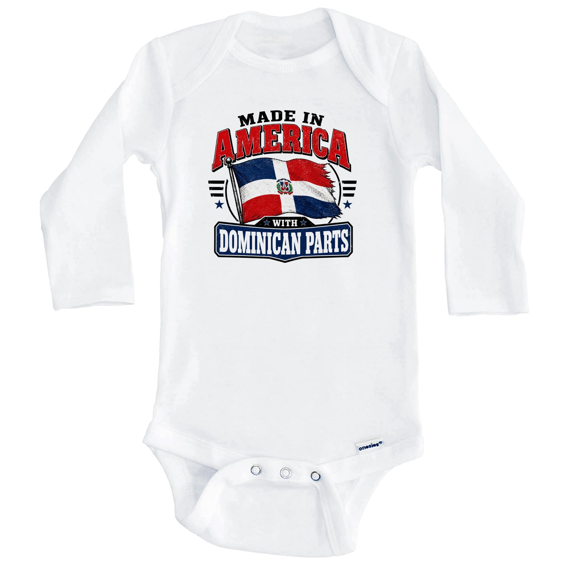 Made In America With Dominican Parts Dominican Republic Flag Baby Bodysuit (Long Sleeves)