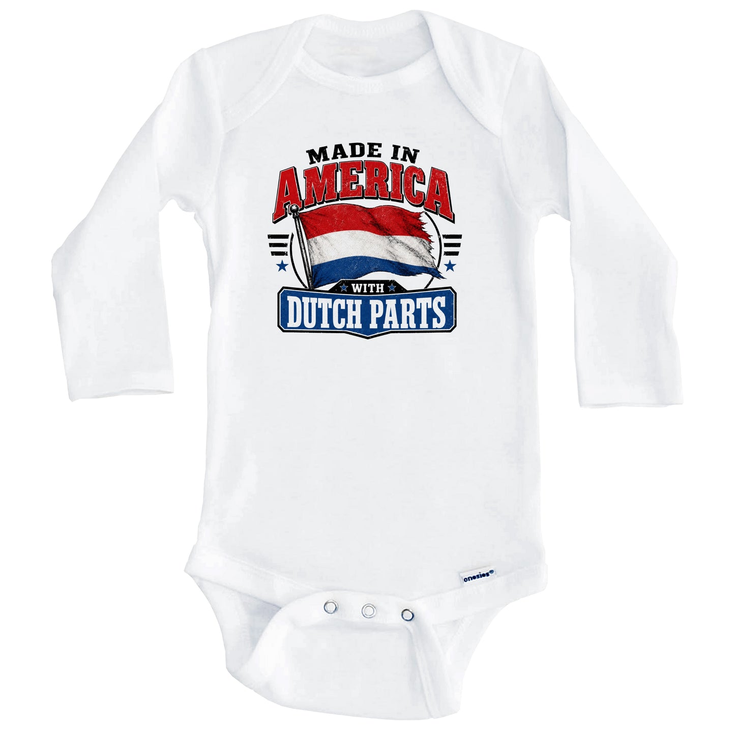 Made In America With Dutch Parts Netherlands Flag Baby Bodysuit (Long Sleeves)