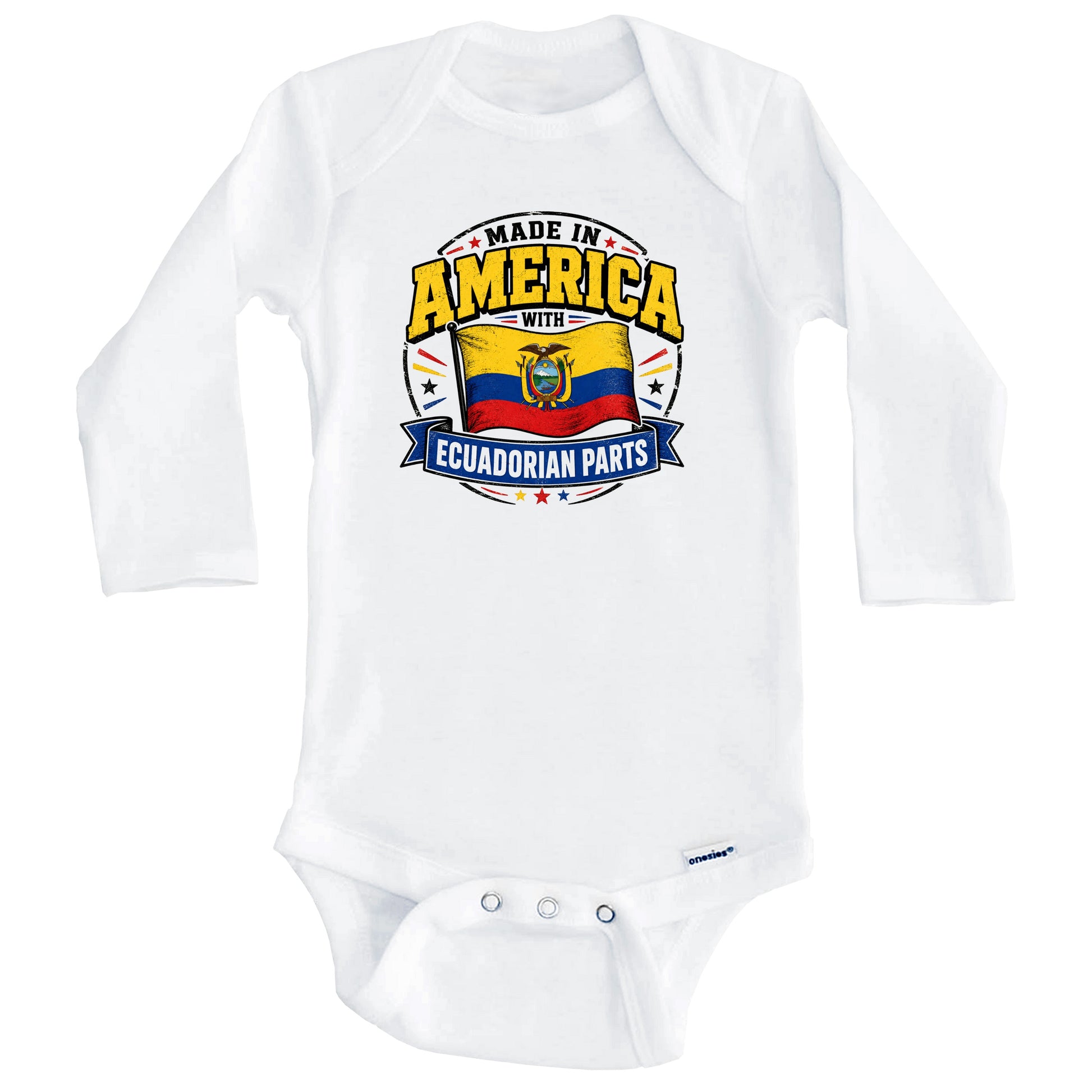 Made In America With Ecuadorian Parts Ecuador Flag Baby Bodysuit (Long Sleeves)