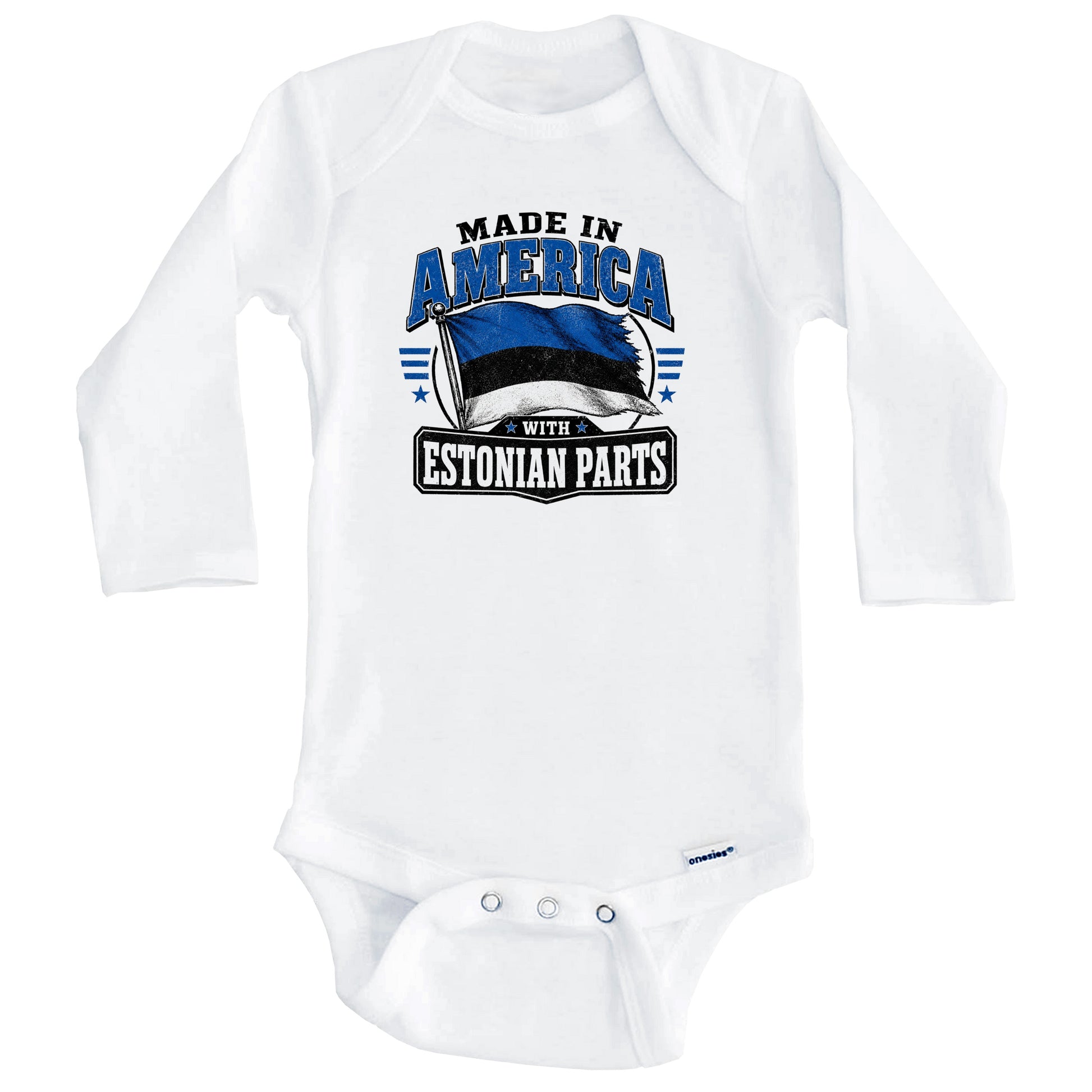 Made In America With Estonian Parts Estonia Flag Baby Bodysuit (Long Sleeves)