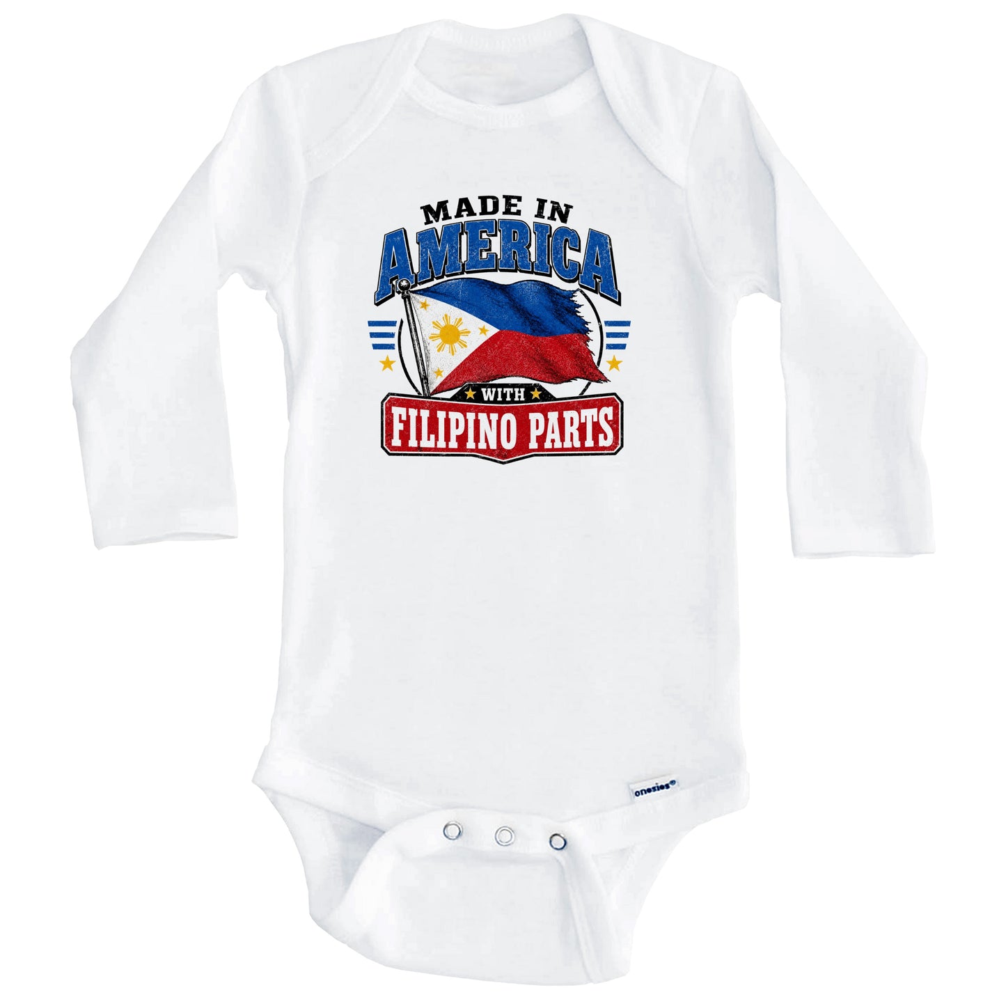 Made In America With Filipino Parts Philippines Flag Baby Bodysuit (Long Sleeves)