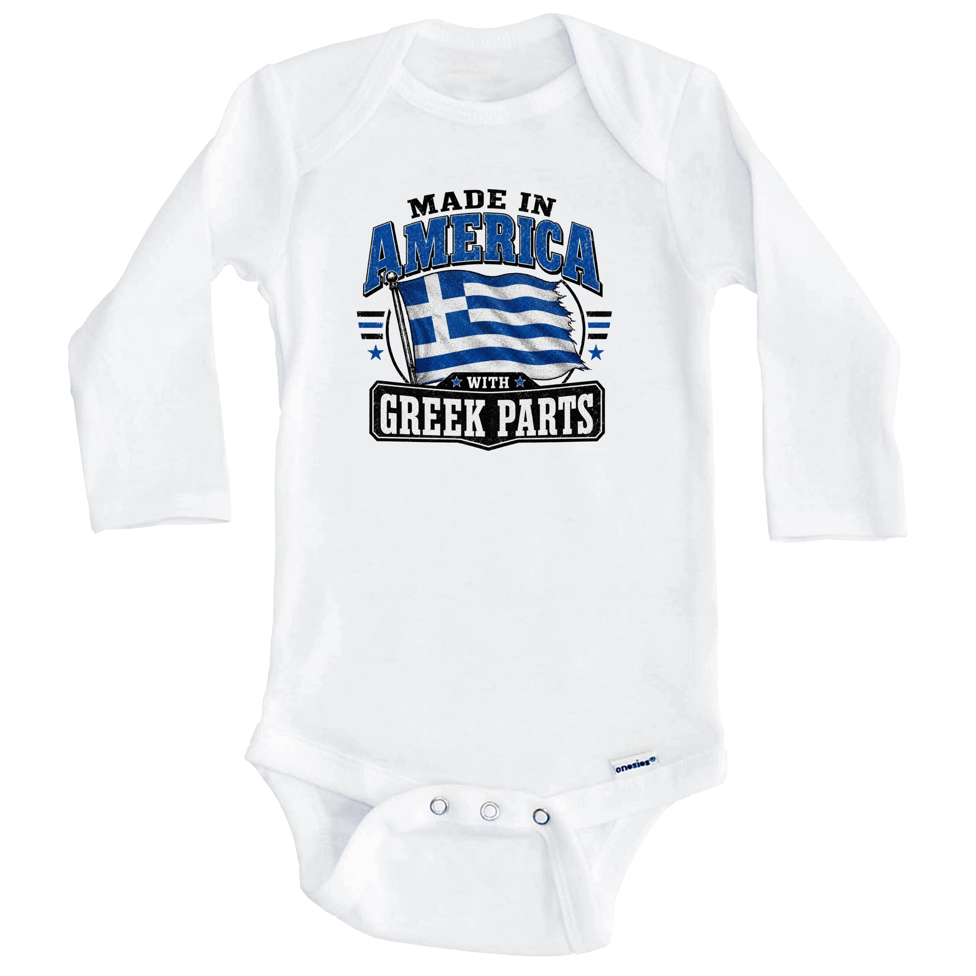 Made In America With Greek Parts Greece Flag Baby Bodysuit (Long Sleeves)