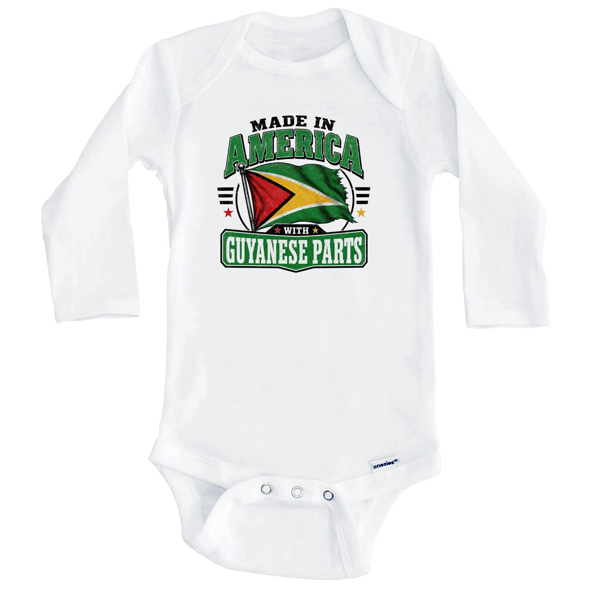 Made In America With Guyanese Parts Guyana Flag Baby Bodysuit (Long Sleeves)