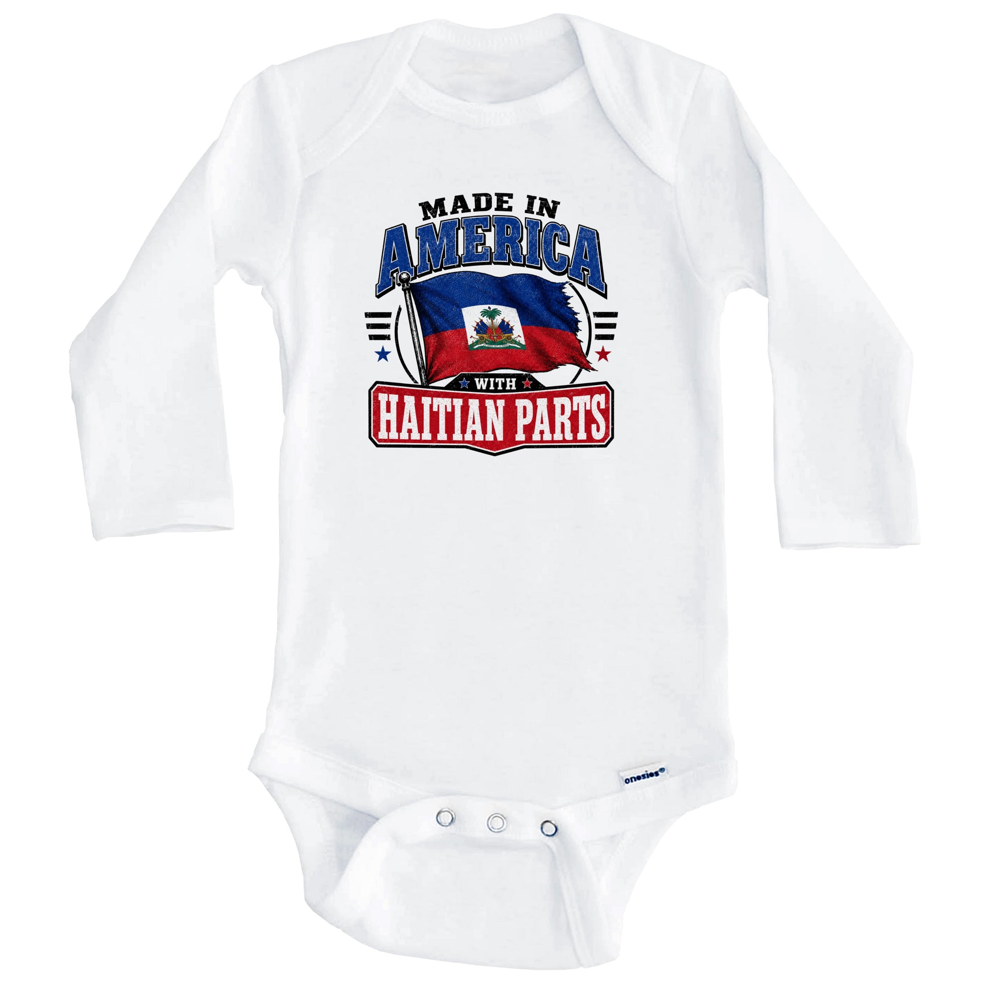 Made In America With Haitian Parts Haiti Flag Baby Bodysuit (Long Sleeves)