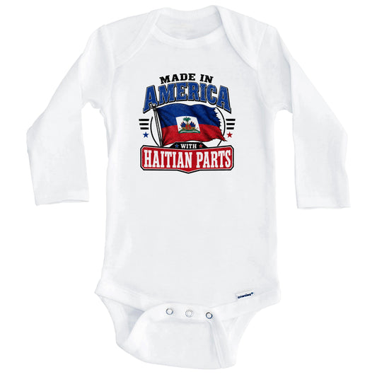 Made In America With Haitian Parts Haiti Flag Baby Bodysuit (Long Sleeves)